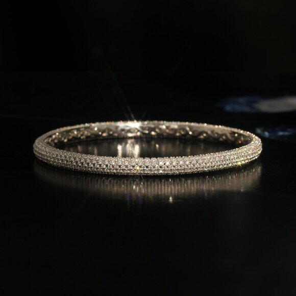 Shimmer Pavé Bangle Bracelet4mm CZ in Gold, Rose Gold, or Silver